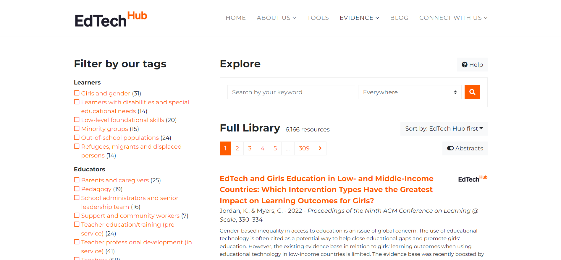 Evidence library of the EdTech Hub