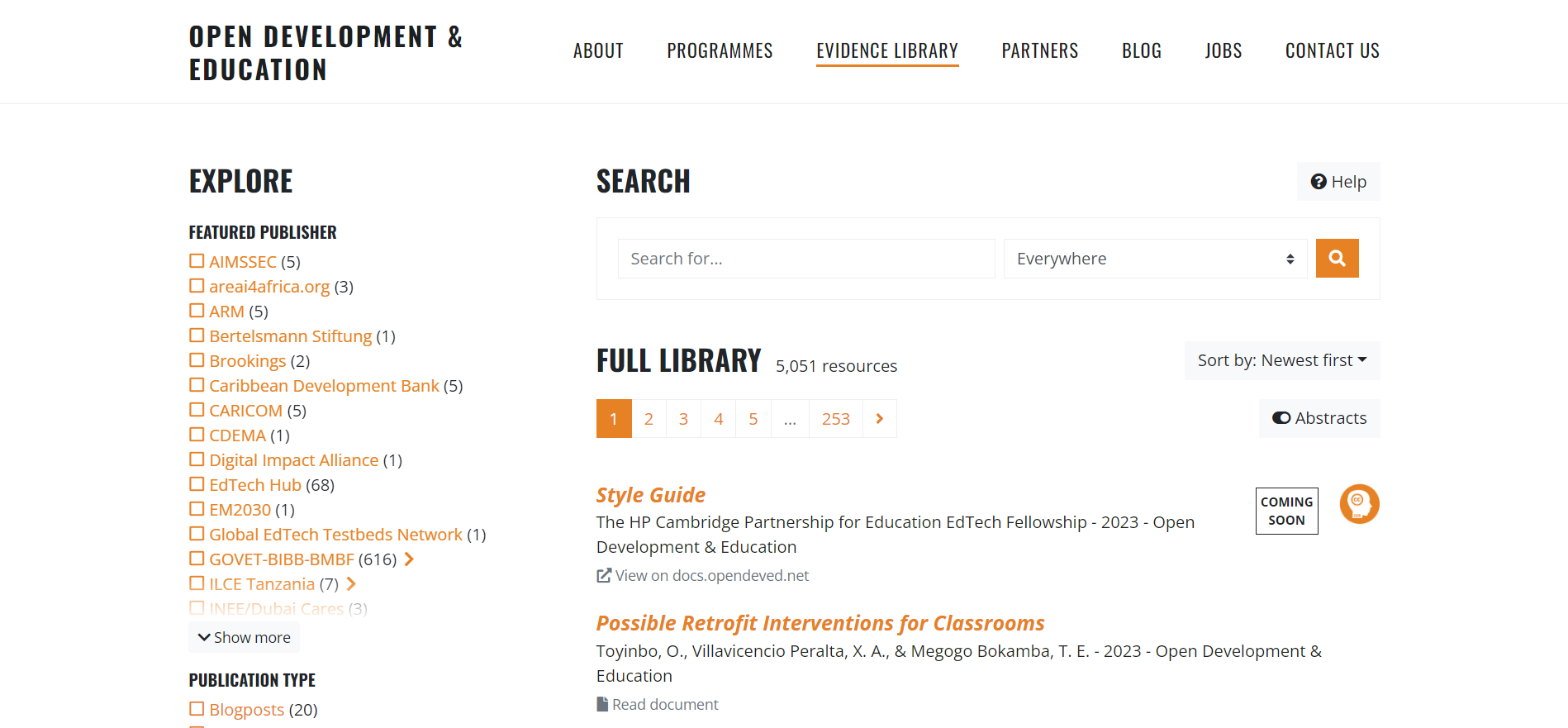 Evidence library of Open Development & Education